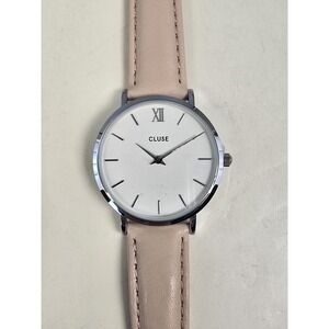 CLUSE Women's Quartz Watch Minuit‎ Pink Leather Strap Silver Case White Dial NWT